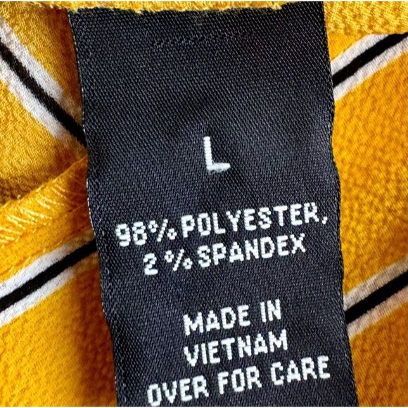 IZ Byer Yellow Striped Short Sleeve Crop Keyhole Front Tie Back Blouse. Large. - Picture 6 of 8